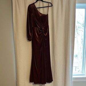 Revelry Rust Velvet One-Shoulder Bridesmaid Dress